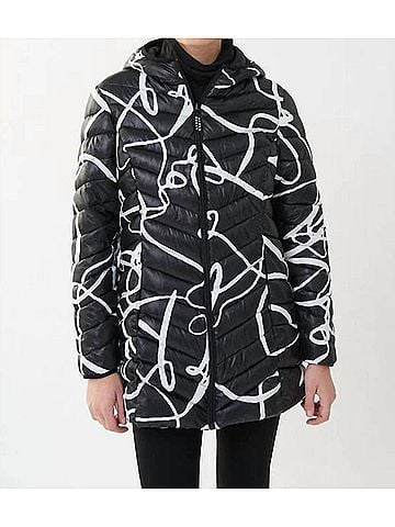 Joseph Ribkoff Amber Abstract Puffer Jacket in Black And Vanilla (view 2)