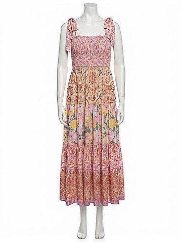 Mittoshop Tube Patchwork Border Print Midi Dress in Pink Combo (view 1)