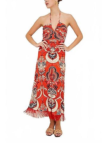 Cara Cara Shelter Island Midi Dress in Palm Pavillion Coral (view 2)