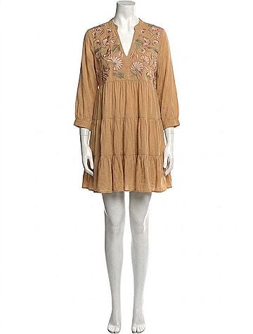 Entro Floral Embroidered Tiered Dress in Butter Rum (view 1)