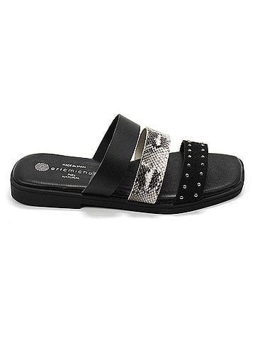 Eric Michael Women's Demi Three Strap Slide Sandals in Black (view 1)