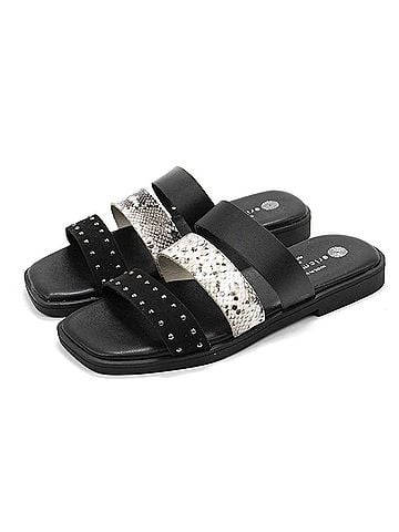 Eric Michael Women's Demi Three Strap Slide Sandals in Black (view 2)