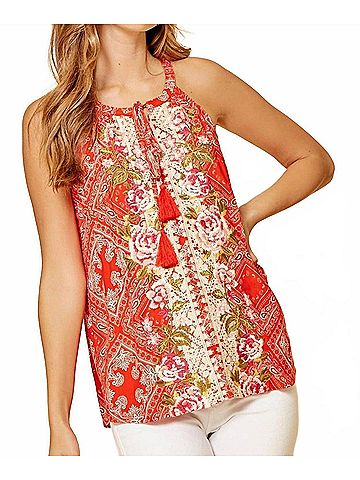 Andree by UNIT Bandana Embroidered Tank Top - Plus in Red (view 2)