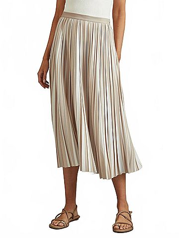 Reiss Lexie Striped Pleated Midi Skirt in Nuetral (view 2)