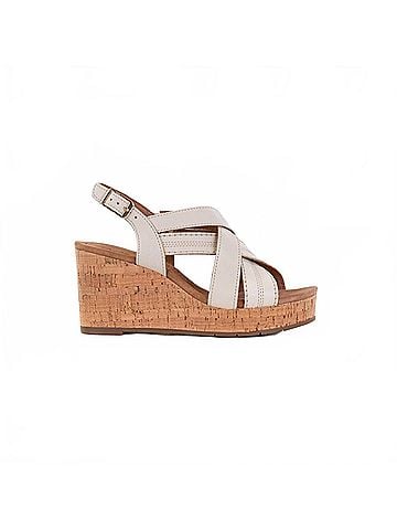Clarks Women's Sabina Sling Cork-Wrapped Wedge in Creme Leather (view 1)