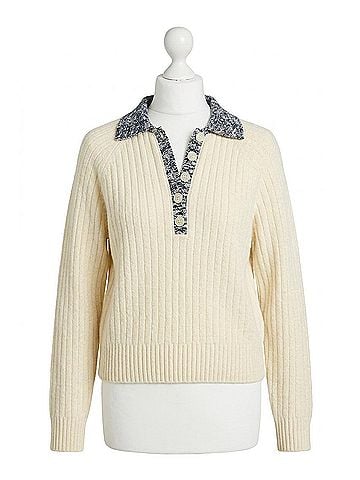 Lilla P Marled Henley Sweater Top in Magnolia (view 1)