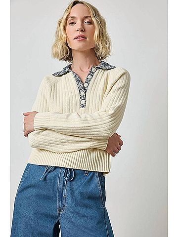 Lilla P Marled Henley Sweater Top in Magnolia (view 2)
