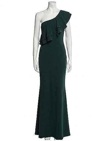Lulus Grand Beauty Ruffled One-Shoulder Mermaid Maxi Dress in Emerald (view 1)