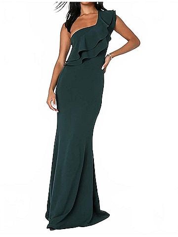 Lulus Grand Beauty Ruffled One-Shoulder Mermaid Maxi Dress in Emerald (view 2)