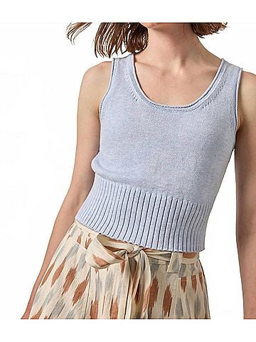 Lilla P Cropped Scoop Tank Sweater Top in Clearwater (view 2)