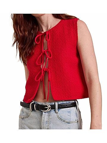 MIOU MUSE Love Me Knot Tie Front Top in Red (view 2)