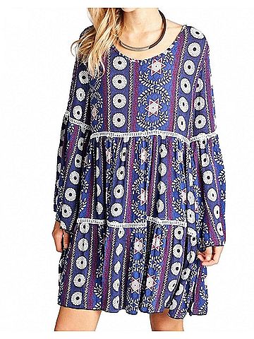 Velzera Crochet Bell Sleeve Mini Dress in Purple (view 2)