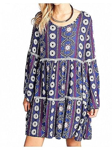Velzera Crochet Bell Sleeve Mini Dress in Purple (view 2)