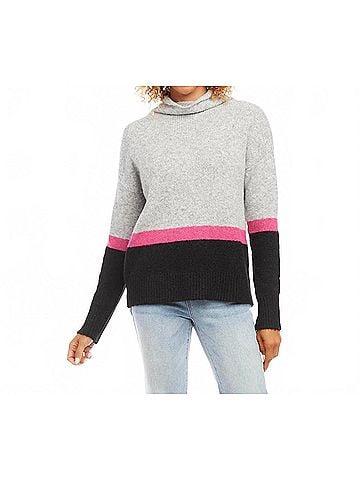 Karen Kane Ginerva Colorblock Sweater in Gray, Hot Pink, Black (view 2)