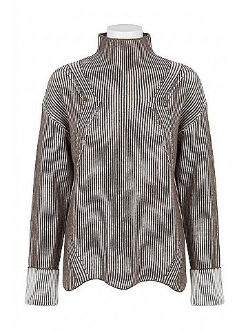 Lyssé Hyacinth Cozy Rib Scallop Edge Pullover in Americano Snow White (view 1)