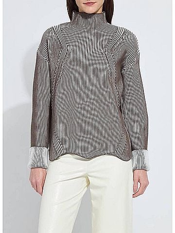 Lyssé Hyacinth Cozy Rib Scallop Edge Pullover in Americano Snow White (view 2)