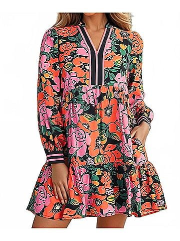 Jodifl Regina Floral Babydoll Mini Dress in Black Floral (view 2)