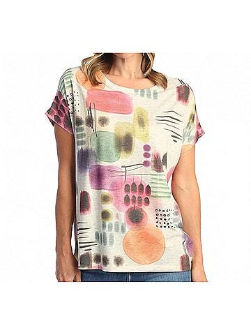 Jess & Jane Verona Round Neck Drop Sleeve Top in Multicolor (view 2)
