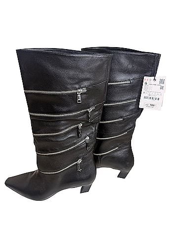 Zara Soft Leather Zippered Boots Heels (view 1)