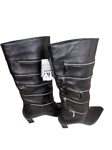 Zara Soft Leather Zippered Boots Heels (view 2)