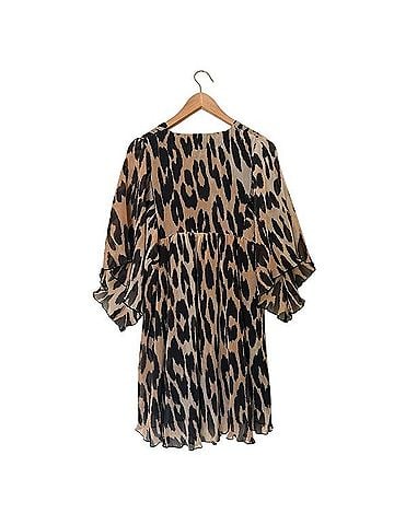 Ganni Pleated Georgette V Neck Kaftan Oversized Mini Dress Casual Dress (view 2)