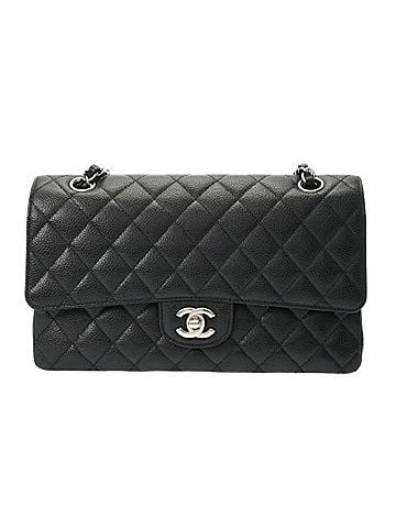 Chanel CHANEL Matelassé Double Flap Chain Shoulder Bag 25 Black A01112 Women's Caviar Skin A Rank Used Ginzo (view 1)