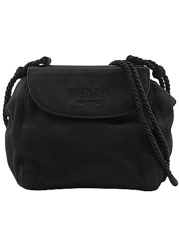 Prada Prada Logo Fringe Shoulder Bag, Satin, Black, Magnetic Closure, Women's (view 1)