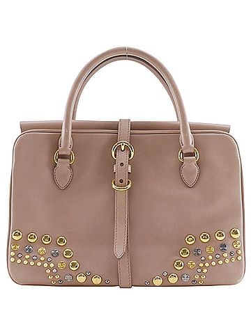 Miu Miu Miu Miu Miu Studded Leather Handbag, Pink Beige, A5 Size, Belt Buckle, Studs, Women's (view 1)