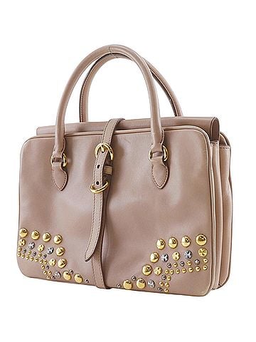 Miu Miu Miu Miu Miu Studded Leather Handbag, Pink Beige, A5 Size, Belt Buckle, Studs, Women's (view 2)