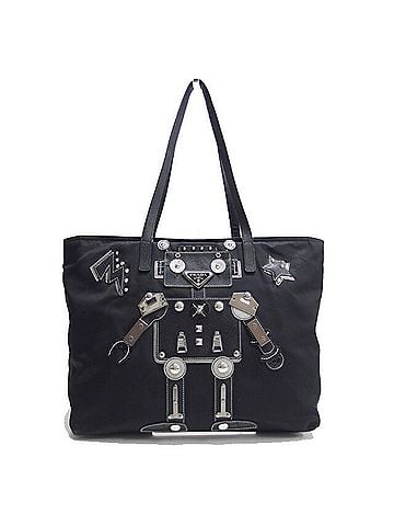 Prada Prada Robot Nylon Tote Bag, Saffiano Leather, Black (view 2)
