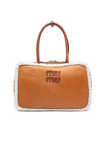 Miu Miu Large Shearling Trimmed Calfskin Logo Beau Shoulder Bag (view 1)
