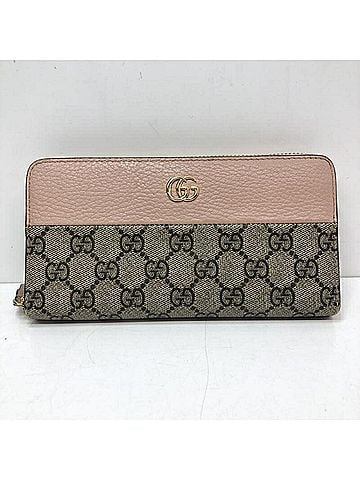 Gucci GUCCI GG Canvas Marmont 456117 Round Zip Long Wallet in Pink (view 1)