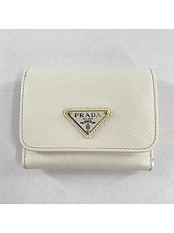 Prada PRADA Compact Wallet 1MH043 Saffiano White Prada Triangle (view 1)
