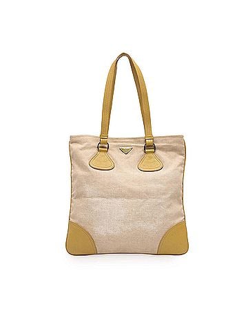 Prada Vitello Trimmed Canvas Canapa Tote (view 1)