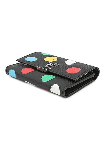 Louis Vuitton Louis Vuitton Tri-fold Wallet, Taurillon Leather/Painted Dots, LV×YK, Portefeuille Capucines Compact, M81963, Black, Designed by Yayoi Kusama (view 2)