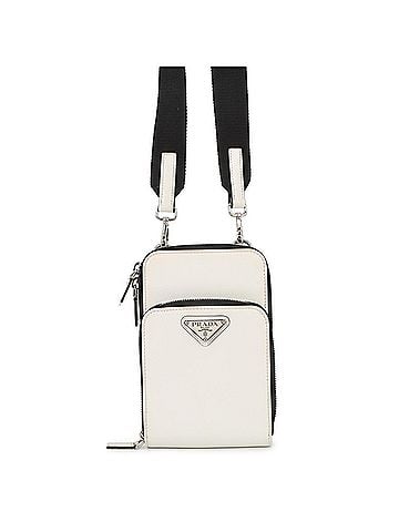 Prada Prada Triangle Shoulder Bag, Smartphone Saffiano Leather, 2ZH126, White, Handbag, PRADA (view 1)