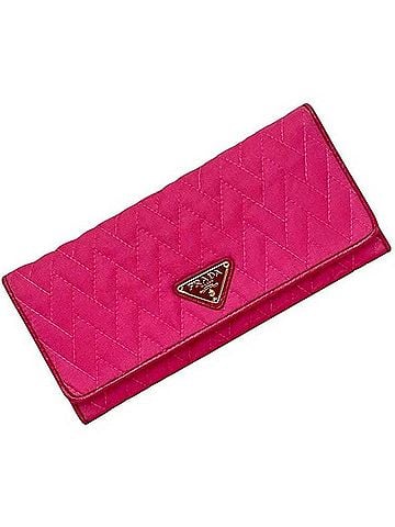 Prada Prada bi-fold long wallet, pink Fuxia Tessuto IMPUNTU 1M1132, nylon leather quilted, 107 PRADA stitching, triangular hardware. (view 1)