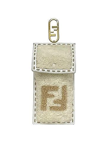 Fendi Fendi Phone Pouch, White/Beige, 7AS047 AHN8 219 0306, Leather, Fur, FENDI (view 1)