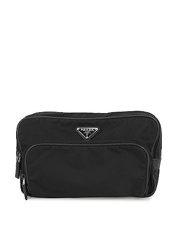 Prada Prada Triangle Clutch Bag, Nylon, 2N1655, Black, Second Handbag, PRADA (view 1)