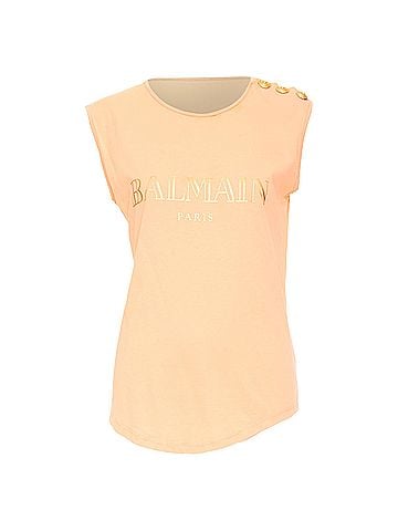 Balmain BALMAIN peach pink gold foil logo buttons shoulder sleeveless tshirt FR36 S (view 1)