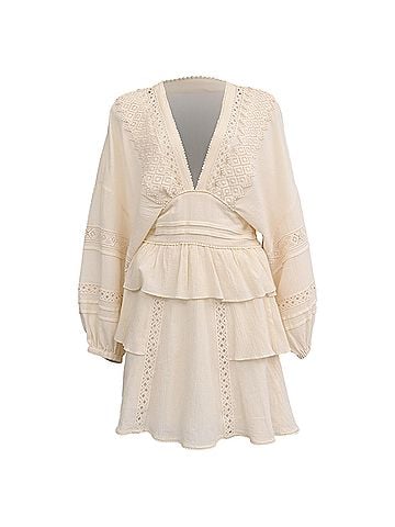 IRO Iro Figons Crochet-Trimmed Ruffled Mini Dress in Beige Cotton (view 1)