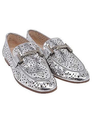 Tod's Tod's Perforated Loafers in Metallic Leather (view 2)