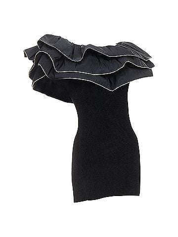Alexandre Vauthier ALEXANDRE VAUTHIER 2024 black ribbed velour knit crystal trim ruffle mini dress (view 1)