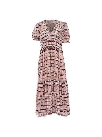 Ulla Johnson Ulla Johnson Elodie V-Neck Midi Dress in Pink Silk (view 1)