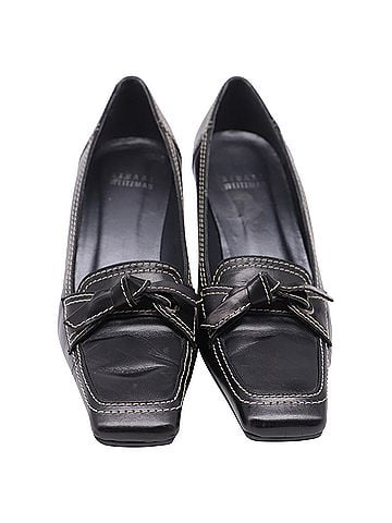 Stuart Weitzman Stuart Weitzman Bow Square-Toe Pumps in Black Leather (view 2)