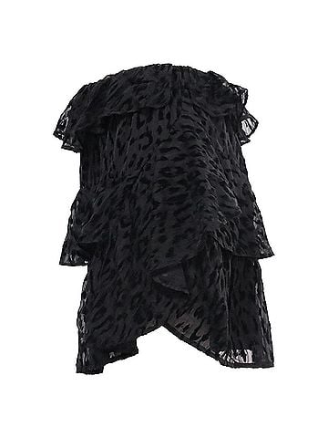 IRO  Iro Leopard-Accent Mini Tiered Skirt in Black Silk (view 2)