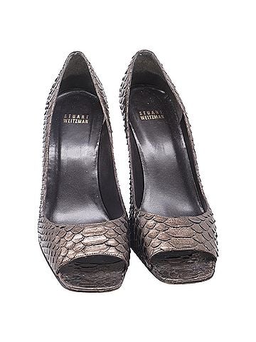 Stuart Weitzman  Stuart Weitzman Snakeskin Peep-Toe Pumps  in Brown Leather (view 2)