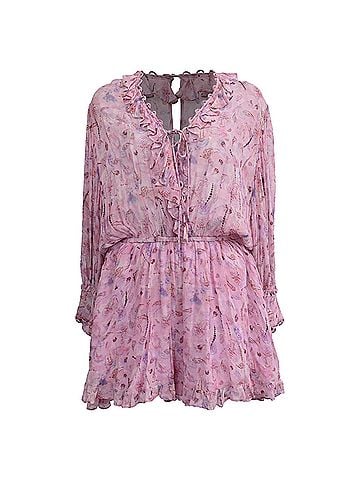 IRO Iro Joyce Floral Print Ruffle Romper In Pink Viscose (view 1)