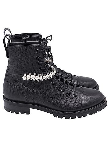 Jimmy Choo Jimmy Choo Cruz Embellished Combat Boots in Black Leather (view 1)