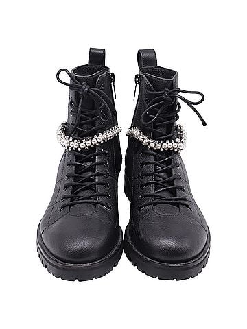 Jimmy Choo Jimmy Choo Cruz Embellished Combat Boots in Black Leather (view 2)